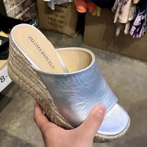 Paloma Barcelo Silver Wedge Sandals